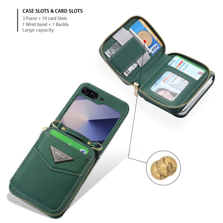 For Samsung Galaxy Z Flip6 POLA Multi-Card Slots Zipper Wallet Phone Case
