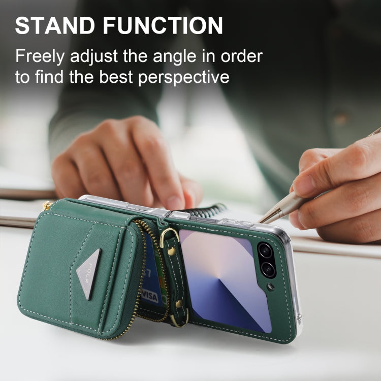 For Samsung Galaxy Z Flip6 POLA Multi-Card Slots Zipper Wallet Phone Case