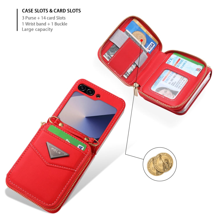 For Samsung Galaxy Z Flip6 POLA Multi-Card Slots Zipper Wallet Phone Case