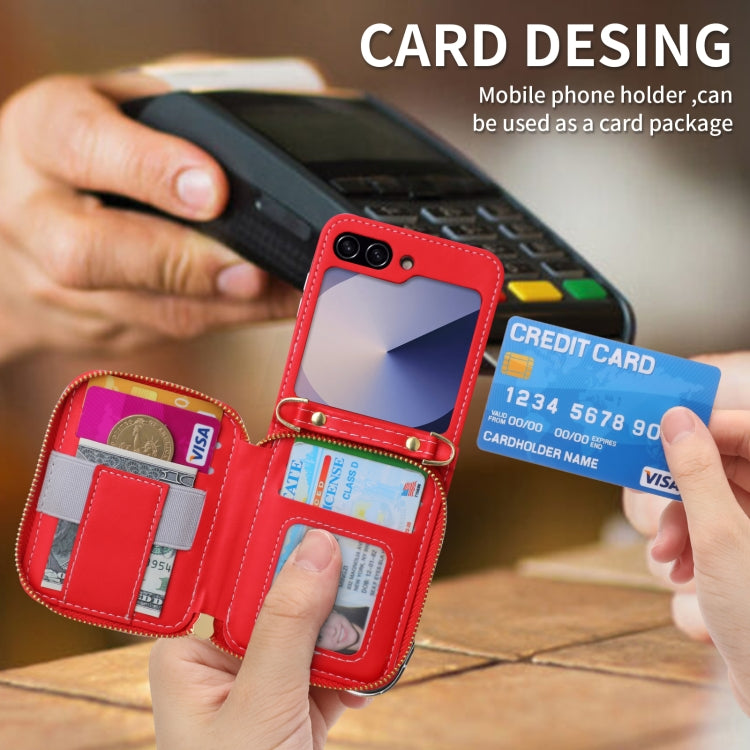 For Samsung Galaxy Z Flip6 POLA Multi-Card Slots Zipper Wallet Phone Case