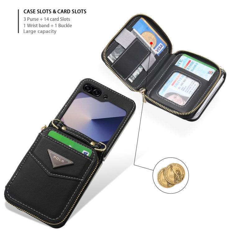 For Samsung Galaxy Z Flip6 POLA Multi-Card Slots Zipper Wallet Phone Case