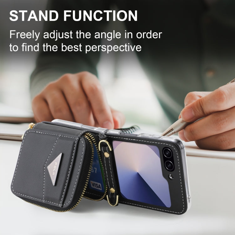 For Samsung Galaxy Z Flip6 POLA Multi-Card Slots Zipper Wallet Phone Case