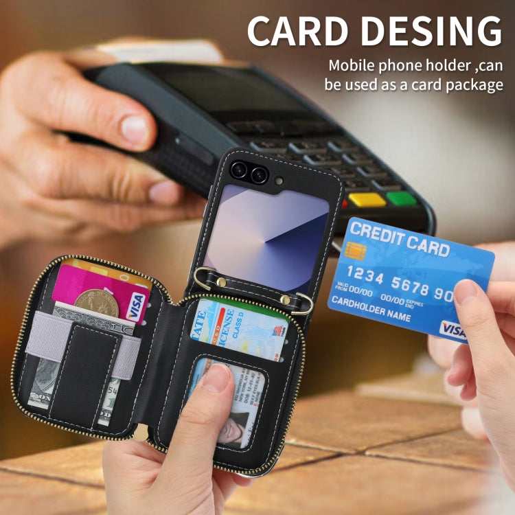 For Samsung Galaxy Z Flip6 POLA Multi-Card Slots Zipper Wallet Phone Case