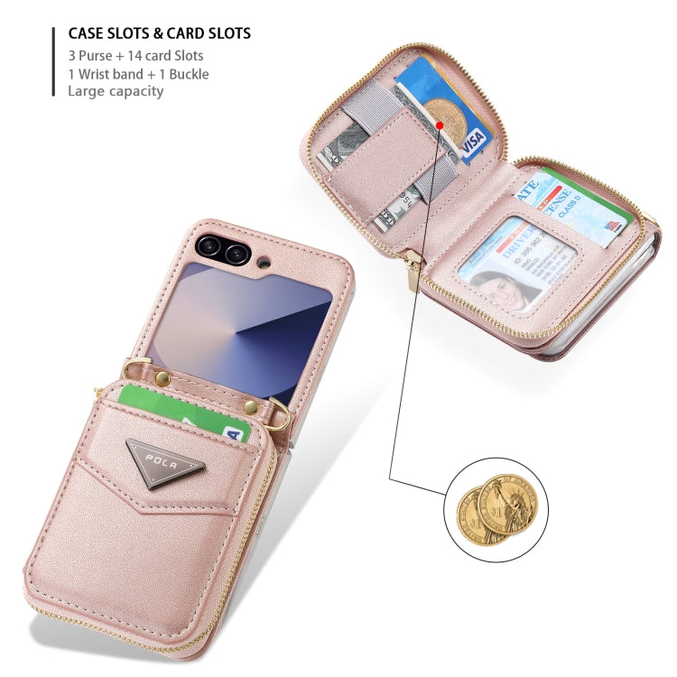 For Samsung Galaxy Z Flip6 POLA Multi-Card Slots Zipper Wallet Phone Case
