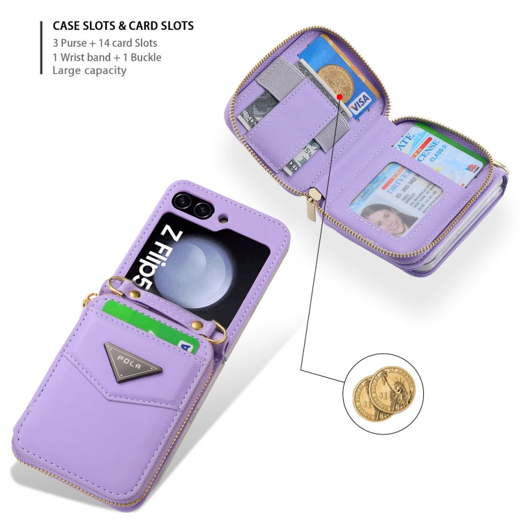 For Samsung Galaxy Z Flip5 POLA Multi-Card Slots Zipper Wallet Phone Case