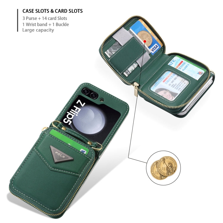 For Samsung Galaxy Z Flip5 POLA Multi-Card Slots Zipper Wallet Phone Case