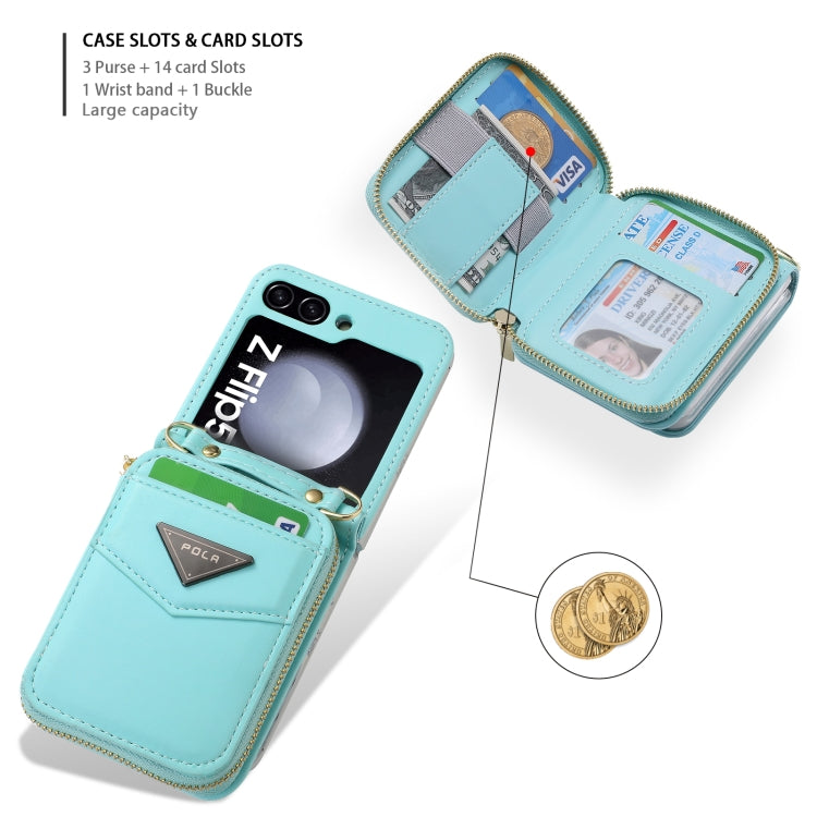 For Samsung Galaxy Z Flip5 POLA Multi-Card Slots Zipper Wallet Phone Case