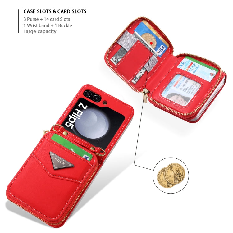 For Samsung Galaxy Z Flip5 POLA Multi-Card Slots Zipper Wallet Phone Case