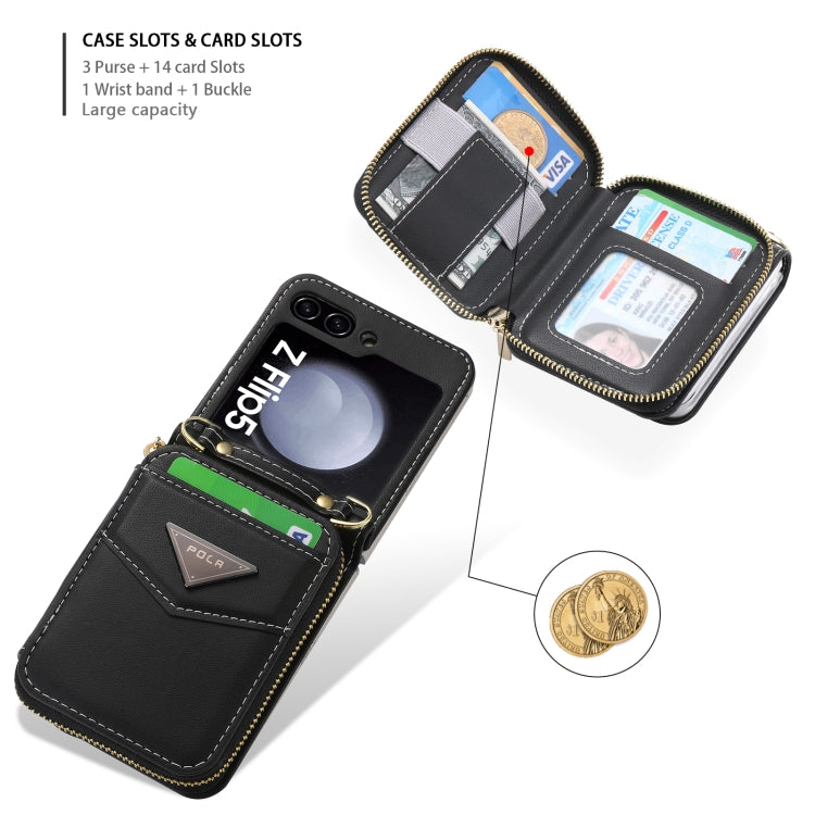 For Samsung Galaxy Z Flip5 POLA Multi-Card Slots Zipper Wallet Phone Case