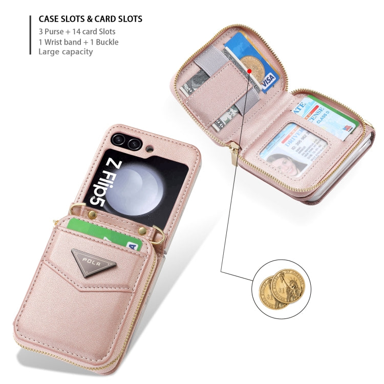 For Samsung Galaxy Z Flip5 POLA Multi-Card Slots Zipper Wallet Phone Case
