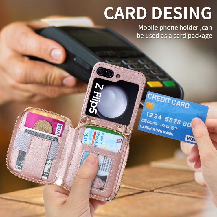 For Samsung Galaxy Z Flip5 POLA Multi-Card Slots Zipper Wallet Phone Case