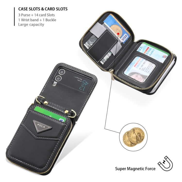 For Samsung Galaxy Z Flip3 5G POLA Multi-Card Slots Zipper Wallet Phone Case