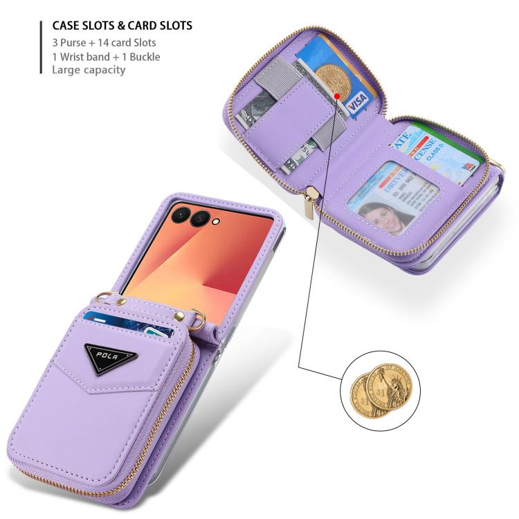 For Samsung Galaxy Z Flip7 5G POLA Multi-Card Slots Zipper Wallet Phone Case