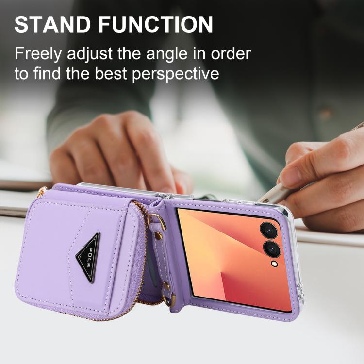 For Samsung Galaxy Z Flip7 5G POLA Multi-Card Slots Zipper Wallet Phone Case