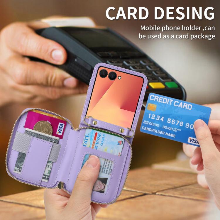 For Samsung Galaxy Z Flip7 5G POLA Multi-Card Slots Zipper Wallet Phone Case