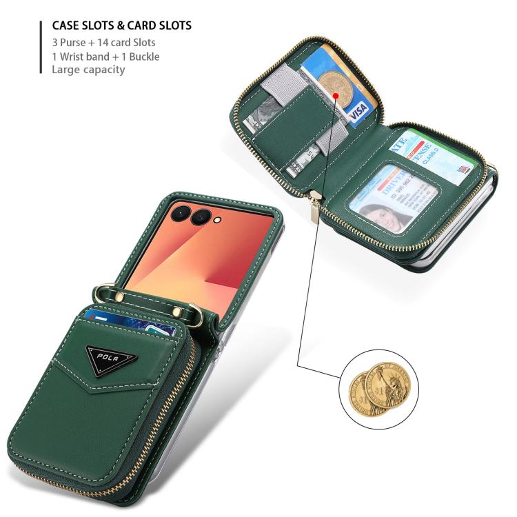 For Samsung Galaxy Z Flip7 5G POLA Multi-Card Slots Zipper Wallet Phone Case