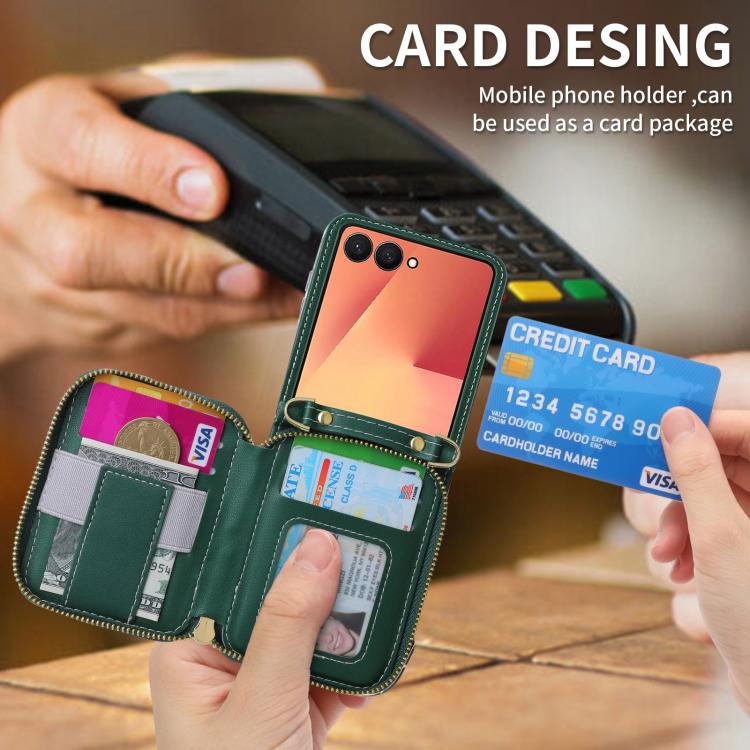 For Samsung Galaxy Z Flip7 5G POLA Multi-Card Slots Zipper Wallet Phone Case