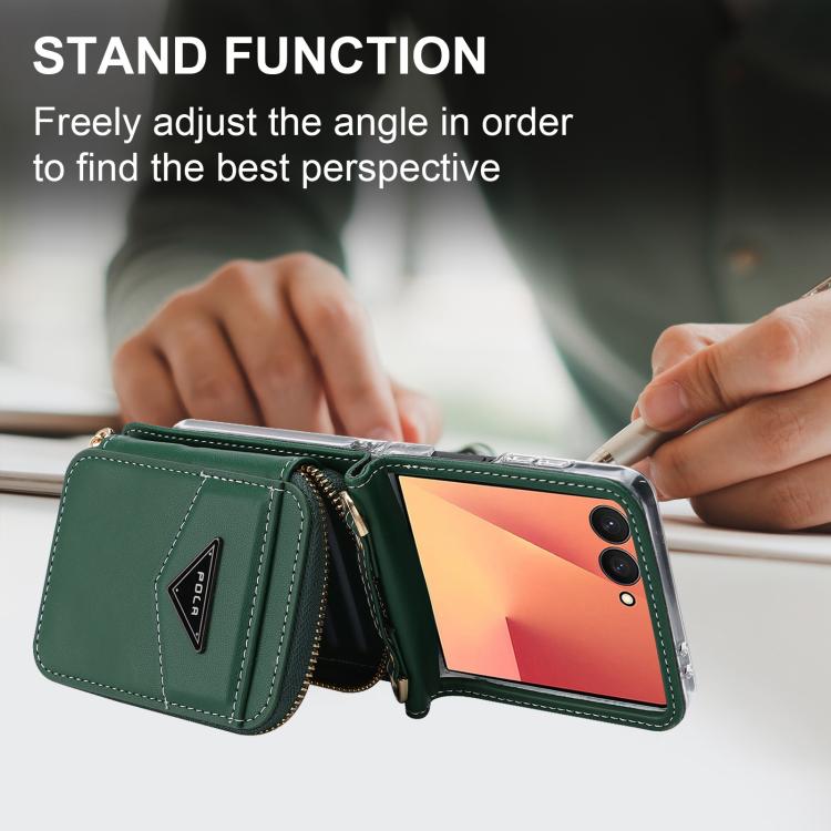 For Samsung Galaxy Z Flip7 5G POLA Multi-Card Slots Zipper Wallet Phone Case