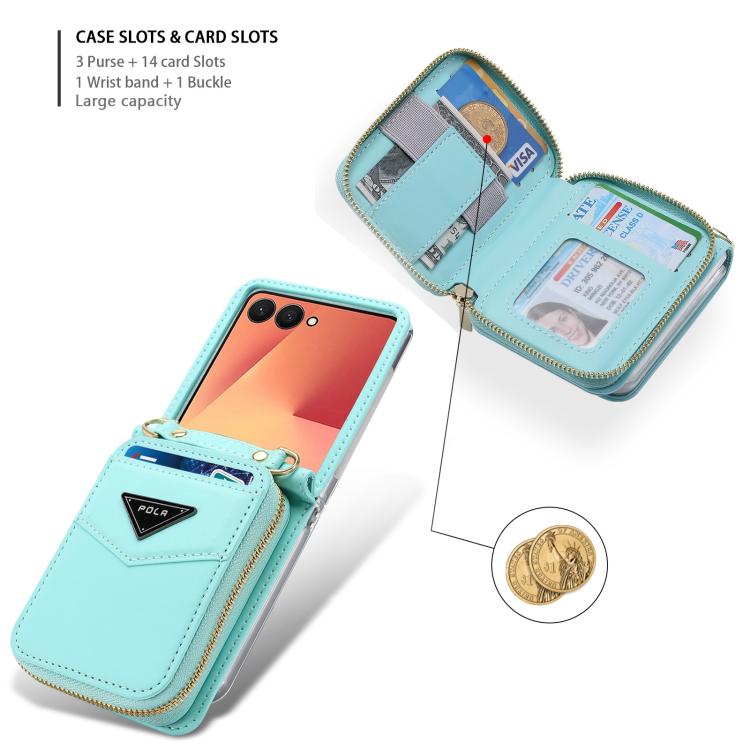 For Samsung Galaxy Z Flip7 5G POLA Multi-Card Slots Zipper Wallet Phone Case