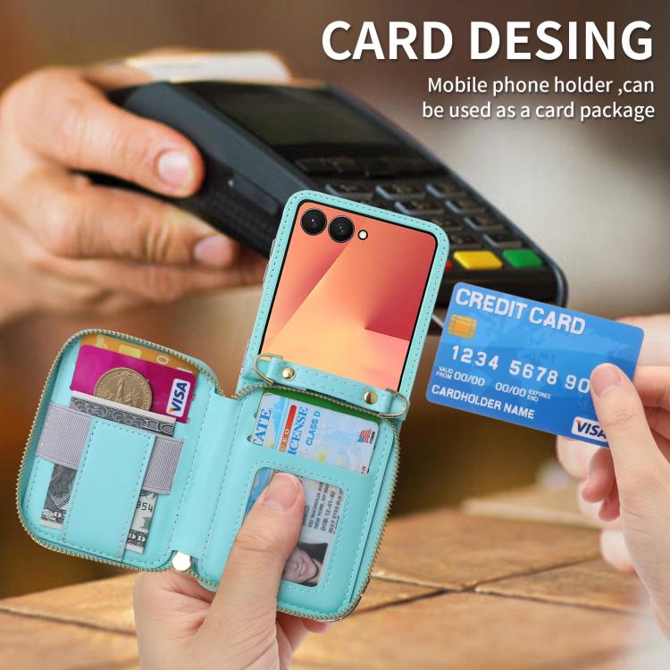 For Samsung Galaxy Z Flip7 5G POLA Multi-Card Slots Zipper Wallet Phone Case