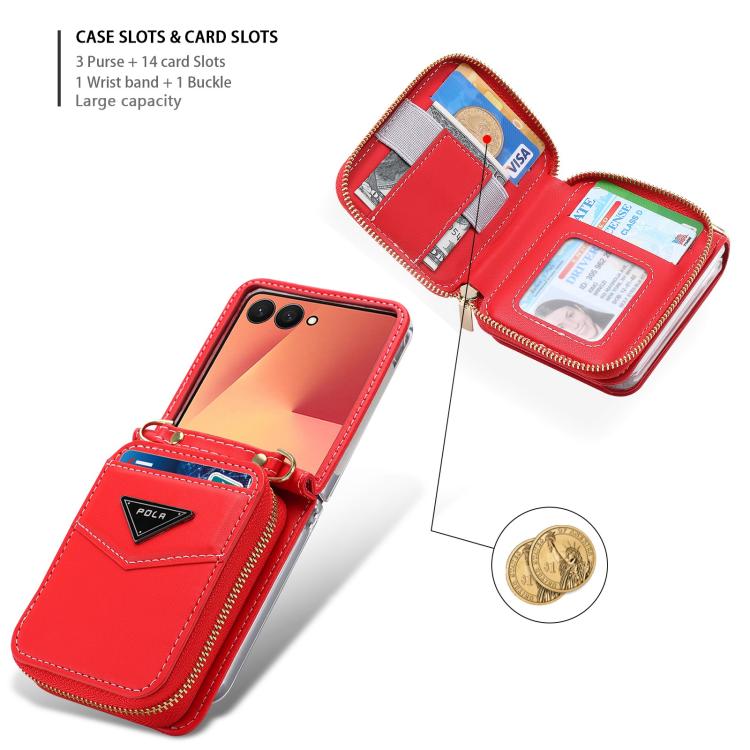 For Samsung Galaxy Z Flip7 5G POLA Multi-Card Slots Zipper Wallet Phone Case