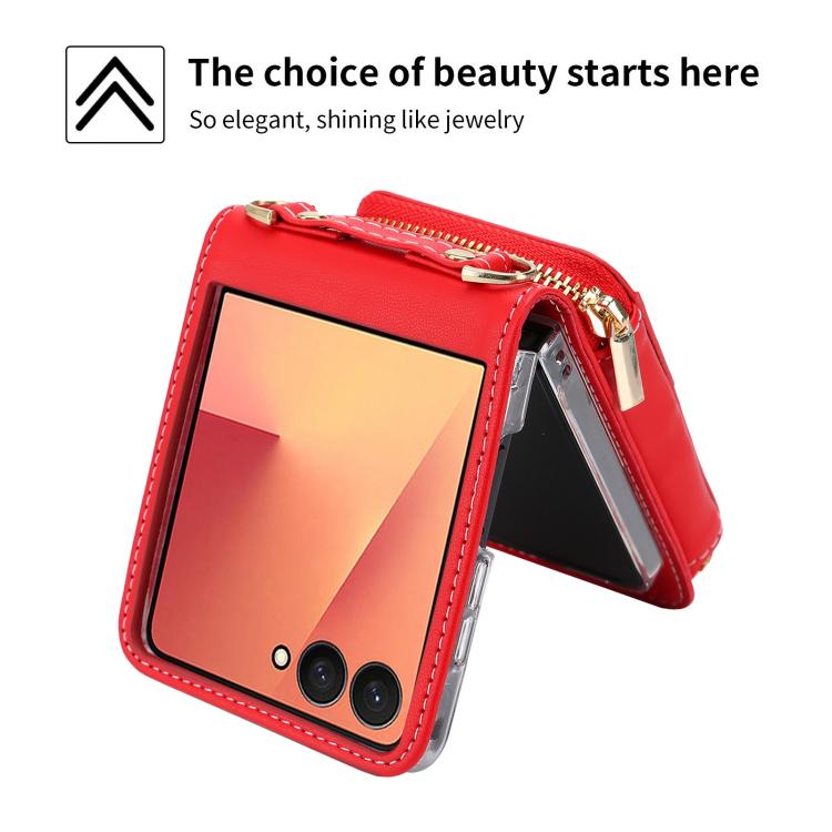 For Samsung Galaxy Z Flip7 5G POLA Multi-Card Slots Zipper Wallet Phone Case