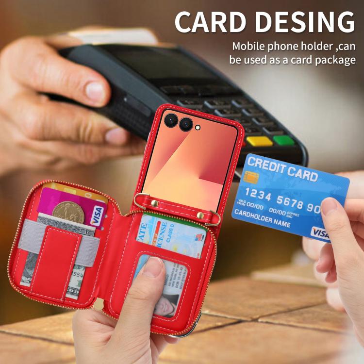 For Samsung Galaxy Z Flip7 5G POLA Multi-Card Slots Zipper Wallet Phone Case