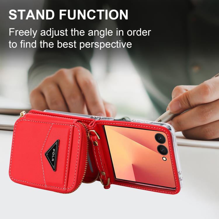 For Samsung Galaxy Z Flip7 5G POLA Multi-Card Slots Zipper Wallet Phone Case