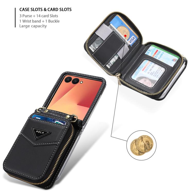 For Samsung Galaxy Z Flip7 5G POLA Multi-Card Slots Zipper Wallet Phone Case