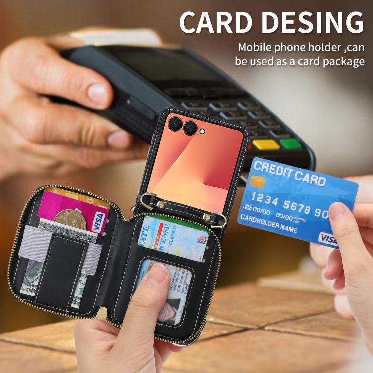 For Samsung Galaxy Z Flip7 5G POLA Multi-Card Slots Zipper Wallet Phone Case
