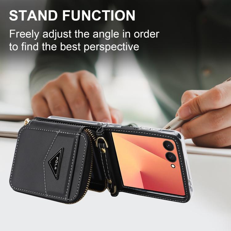 For Samsung Galaxy Z Flip7 5G POLA Multi-Card Slots Zipper Wallet Phone Case