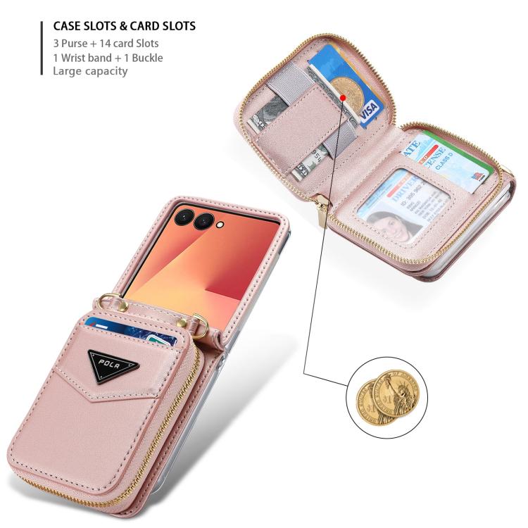 For Samsung Galaxy Z Flip7 5G POLA Multi-Card Slots Zipper Wallet Phone Case