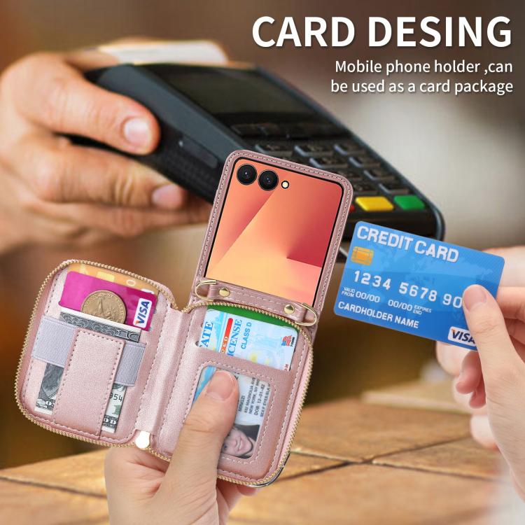 For Samsung Galaxy Z Flip7 5G POLA Multi-Card Slots Zipper Wallet Phone Case