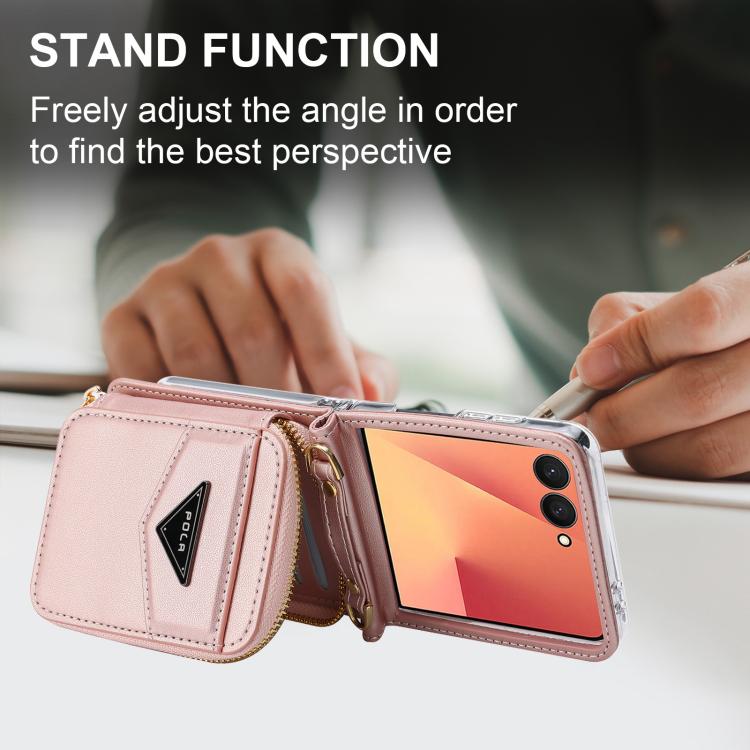 For Samsung Galaxy Z Flip7 5G POLA Multi-Card Slots Zipper Wallet Phone Case