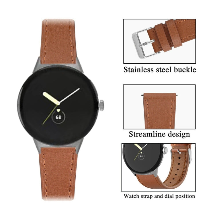 For Google Pixel Watch 4 / Watch 3 45mm Round Tail Genuine Leather Watch Band