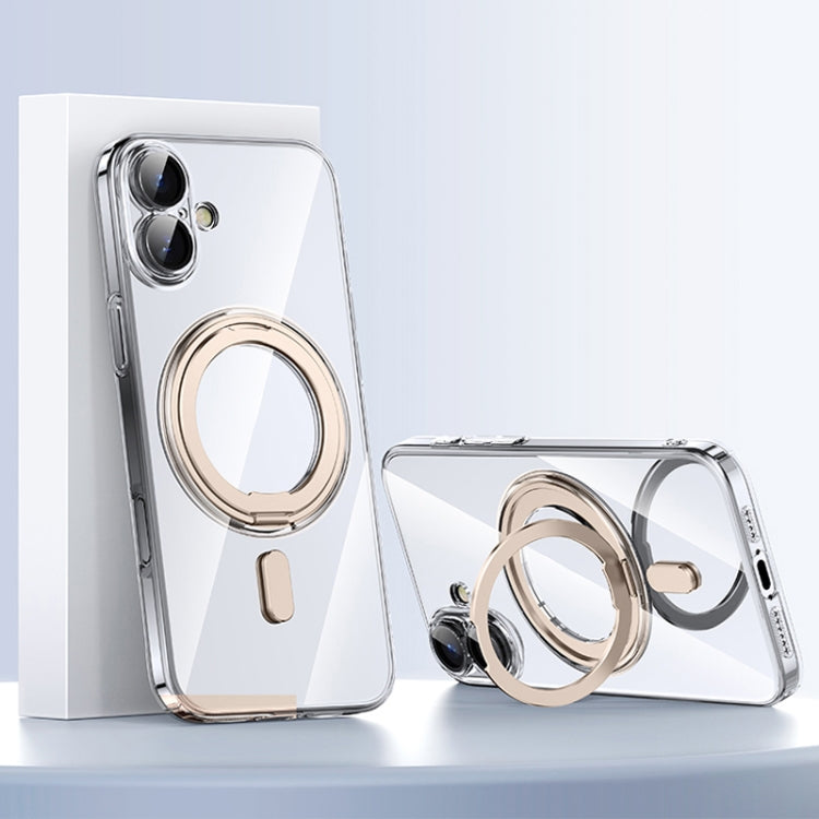 For iPhone 16 Plating PC 360 Ring Holder Magsafe Phone Case