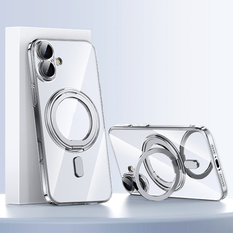 For iPhone 16 Plating PC 360 Ring Holder Magsafe Phone Case
