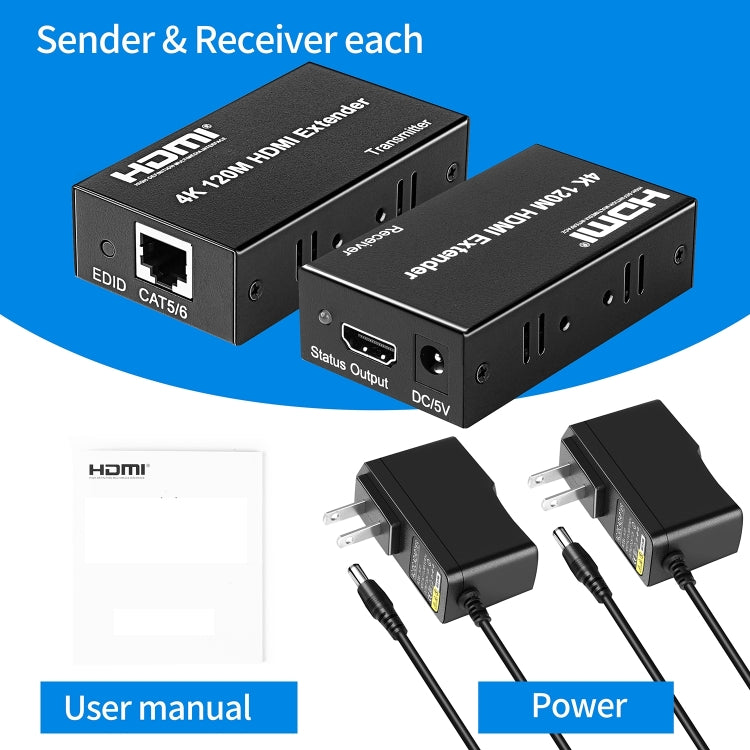 4K HDMI to RJ45 Network Extender, Transmission Distance: 120m