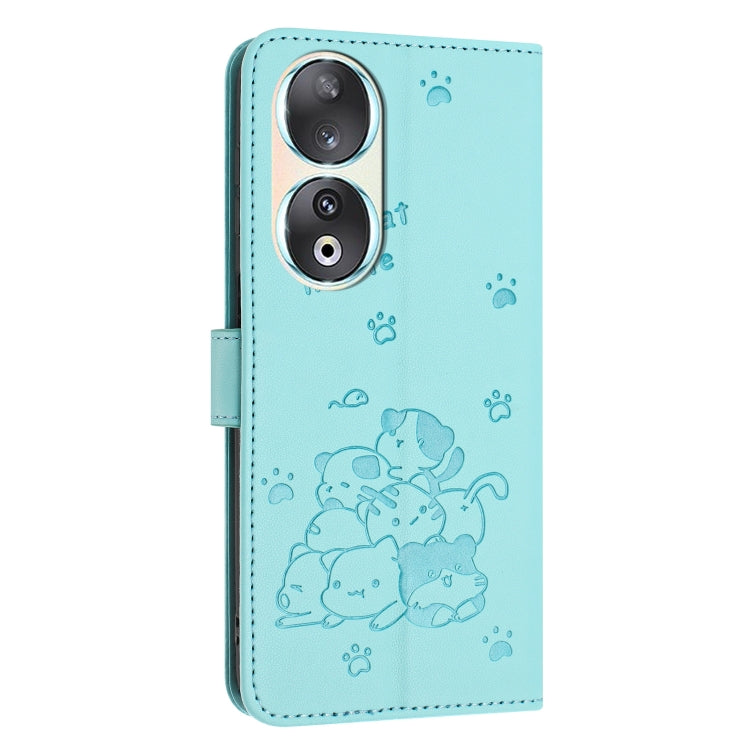 For Honor 90 Embossed Kitten Phone Leather Case with Lanyard
