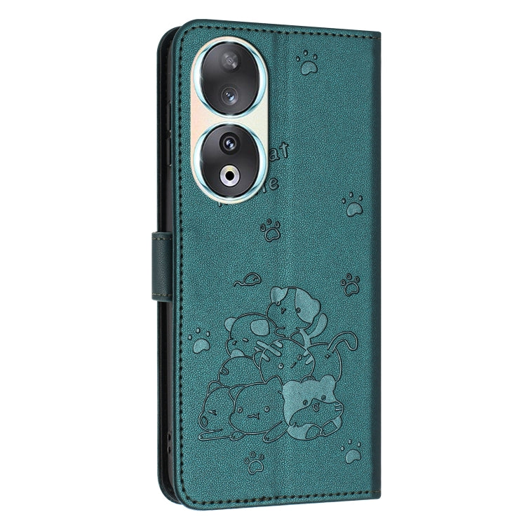 For Honor 90 Embossed Kitten Phone Leather Case with Lanyard