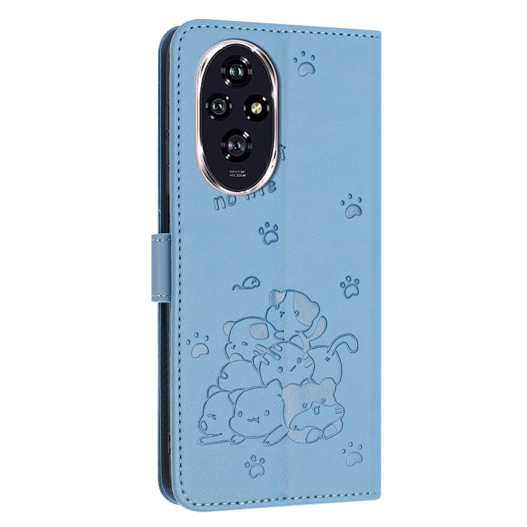 For Honor 200 5G Embossed Kitten Phone Leather Case with Lanyard