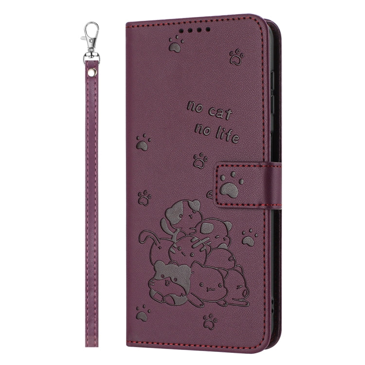 For Honor 200 5G Embossed Kitten Phone Leather Case with Lanyard