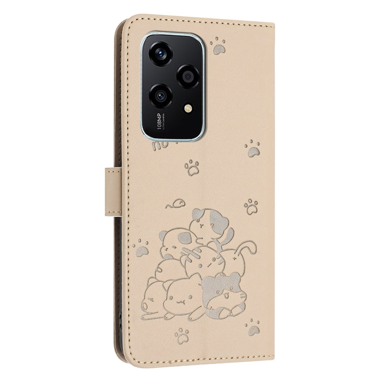 For Honor 200 Lite 5G Global Embossed Kitten Phone Leather Case with Lanyard