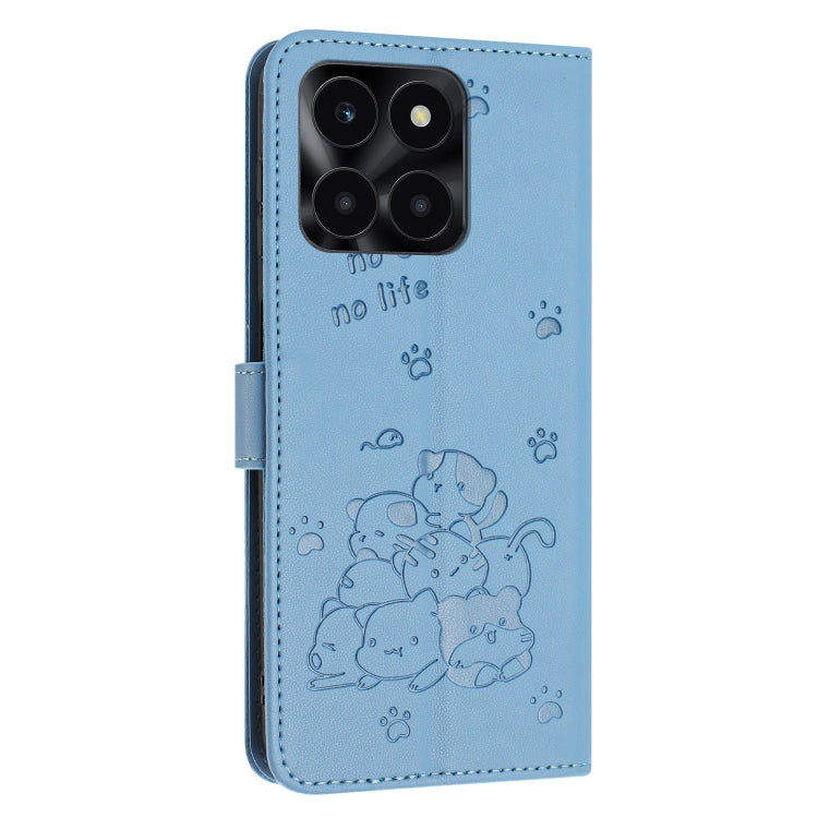 For Honor X6a / X6b Embossed Kitten Phone Leather Case with Lanyard