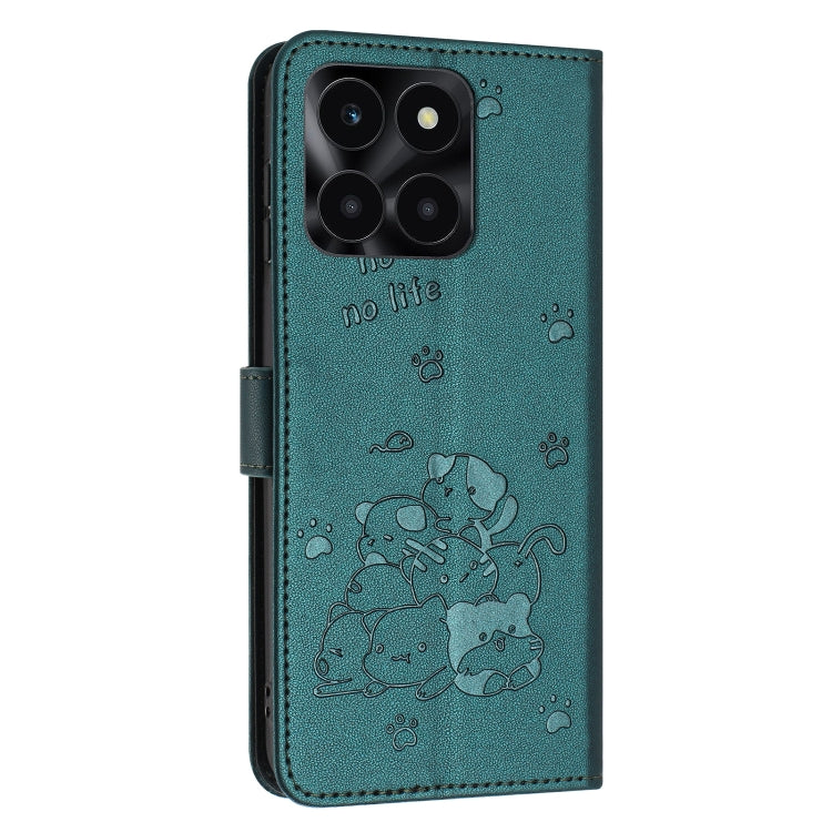 For Honor X6a / X6b Embossed Kitten Phone Leather Case with Lanyard