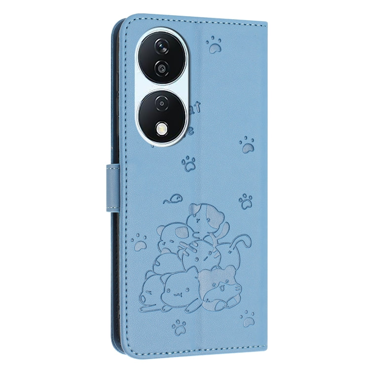 For Honor X7b 4G / 5G Embossed Kitten Phone Leather Case with Lanyard