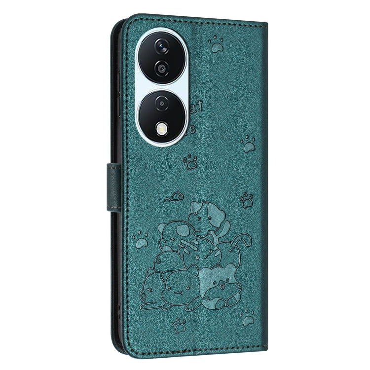 For Honor X7b 4G / 5G Embossed Kitten Phone Leather Case with Lanyard