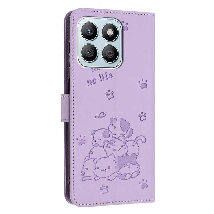 For Honor X8b Embossed Kitten Phone Leather Case with Lanyard