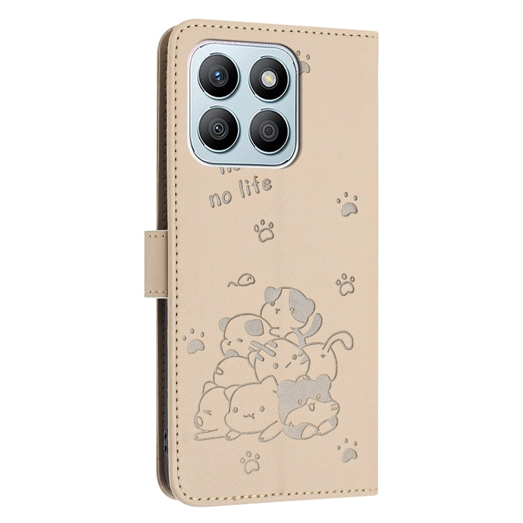 For Honor X8b Embossed Kitten Phone Leather Case with Lanyard