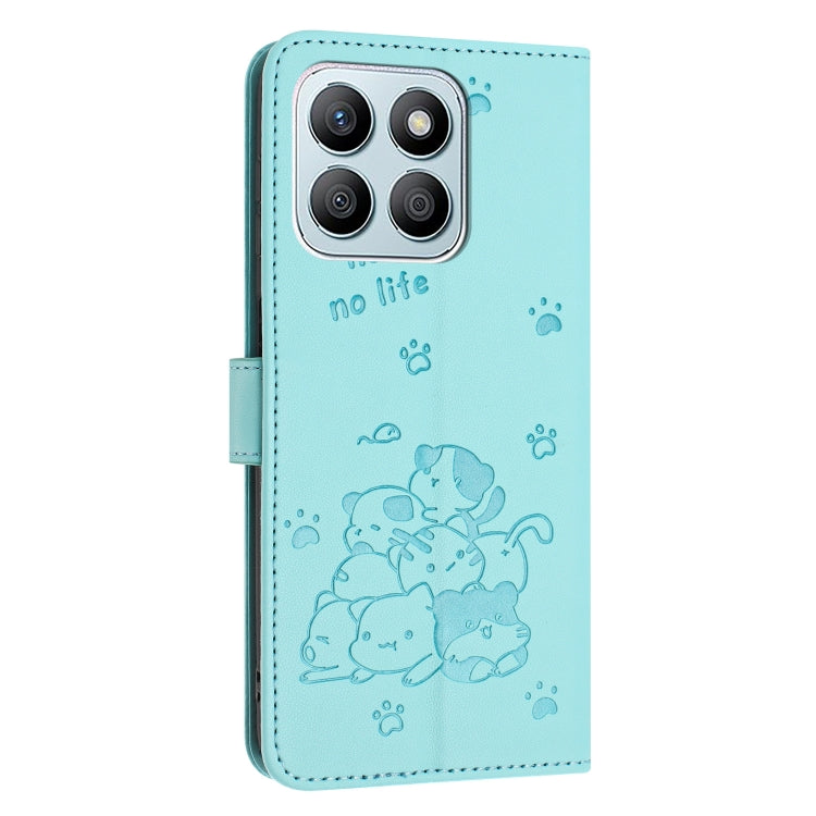 For Honor X8b Embossed Kitten Phone Leather Case with Lanyard
